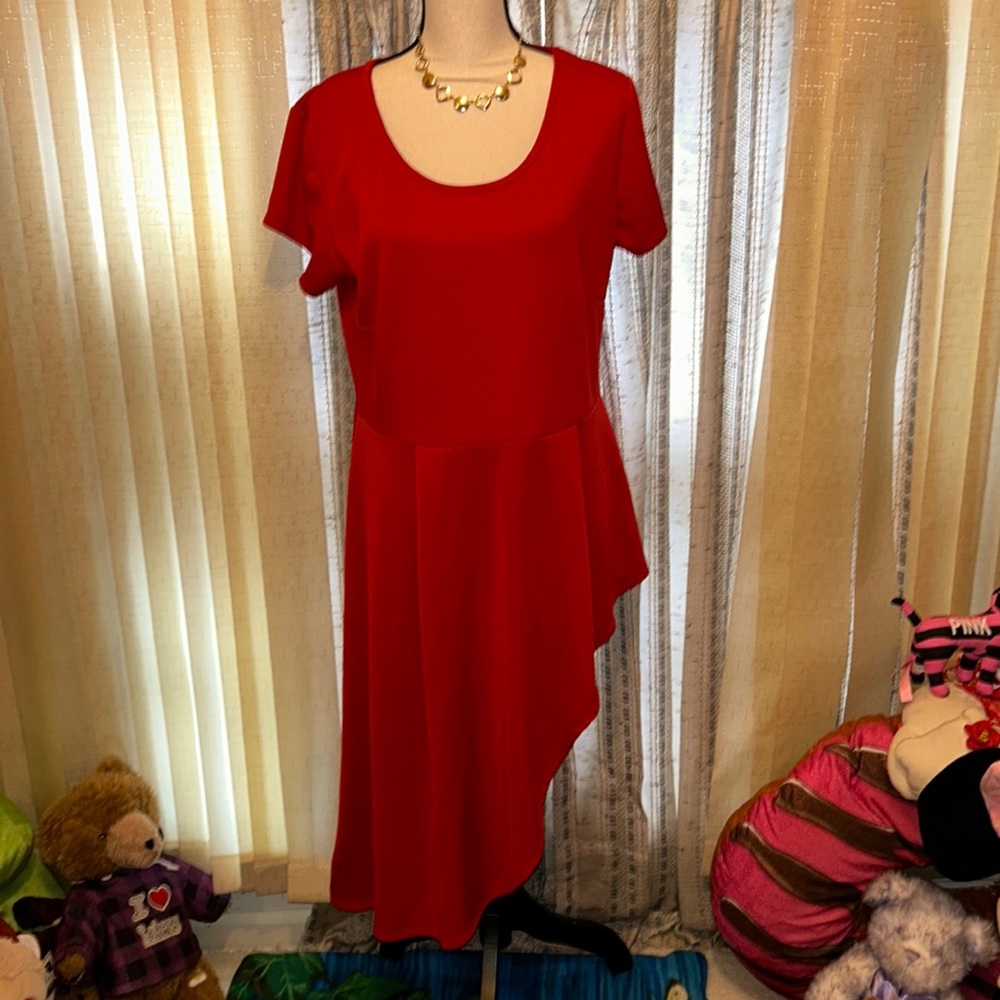 Red Hi-Low Asymmetrical Dress